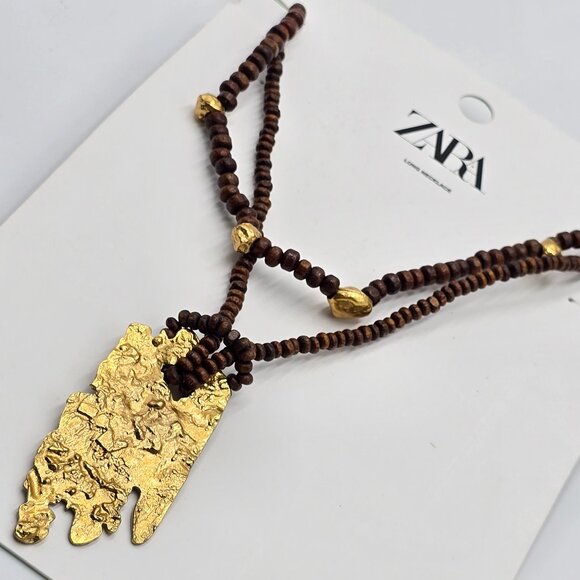 Zara - Wooden & Gold Beaded Necklaces - NWT - Picture 10 of 13